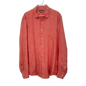 Claiborne Mens Red Long Sleeve 100% Linen Dress Shirt Size XL Button-Up Slim Fit